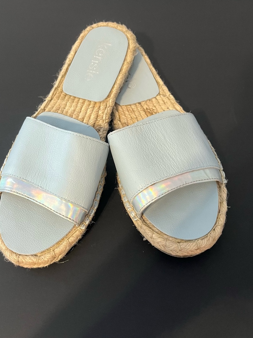 Kensie Pale Blue Slide Sandals with Iridescent Accent